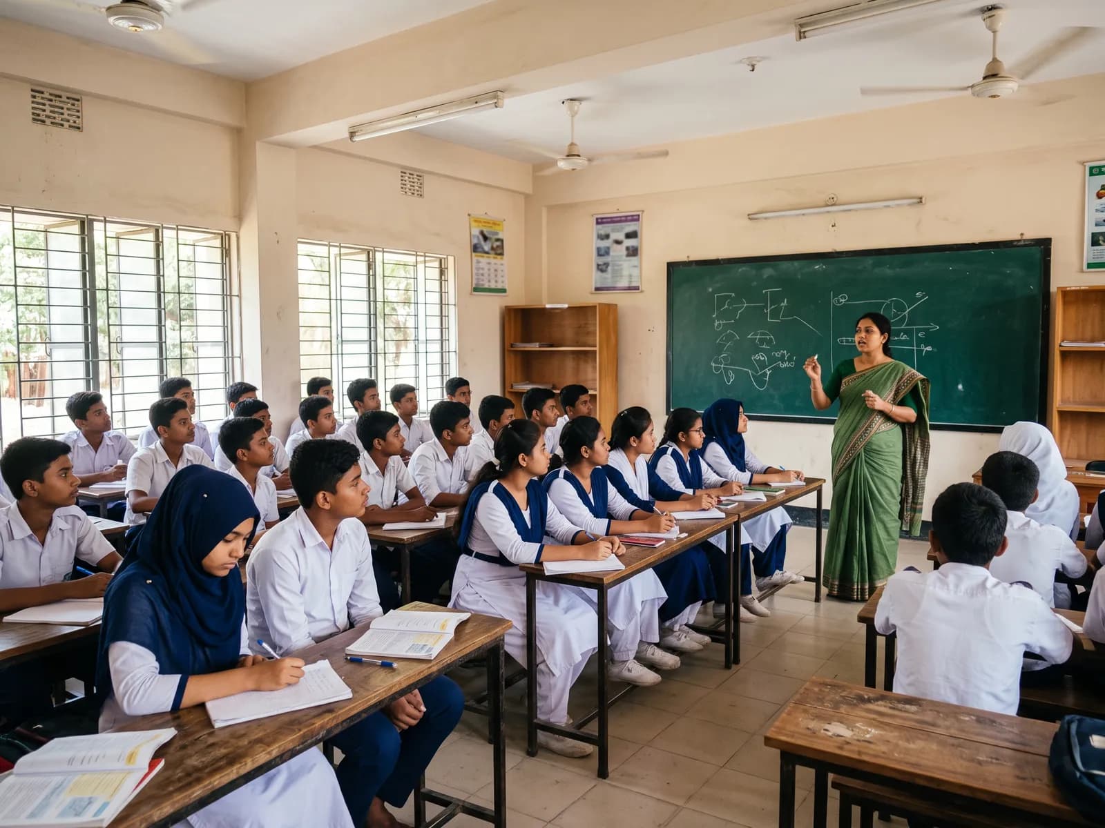 A teacher leads an attentive Class IX lesson